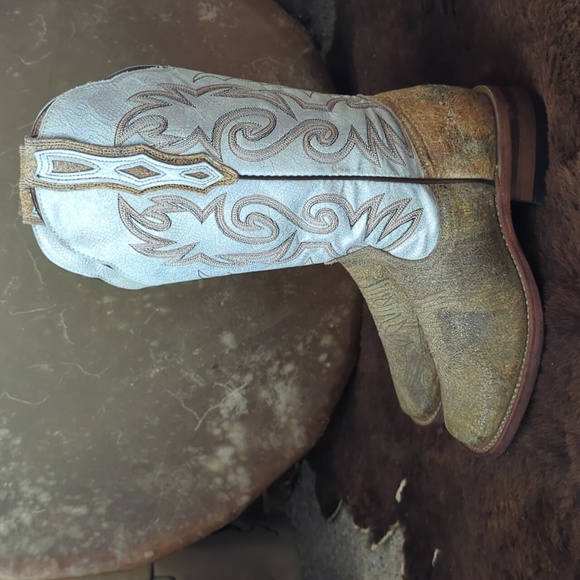 BOULET #2083 metallic leather cowgirl western boots square toe sz 6.5 like new - Picture 1 of 16